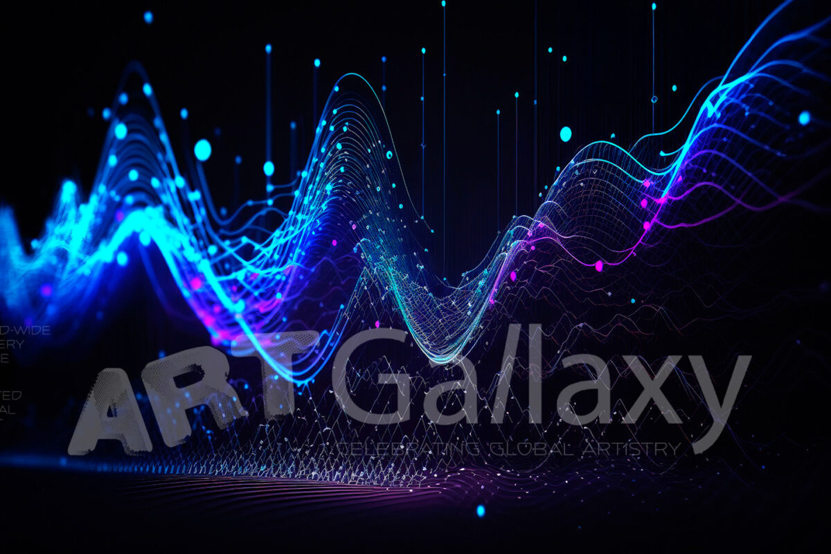 Abstract 3D Waves in Neon Holographic Motion. Generative AI