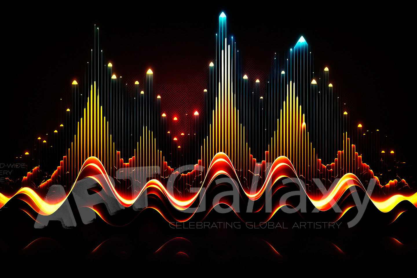Abstract 3D Waves in Neon Holographic Motion. Generative AI
