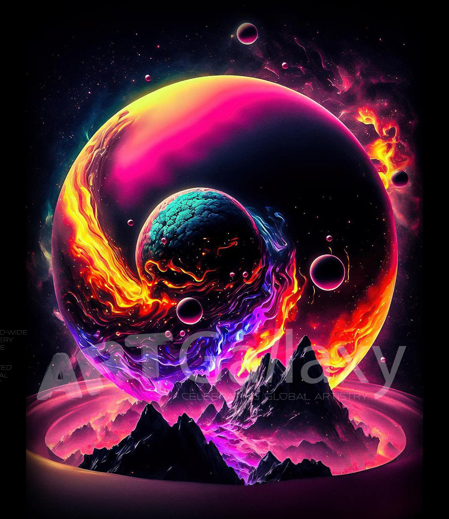 A series of ai generated print artwork based on colorful spheres