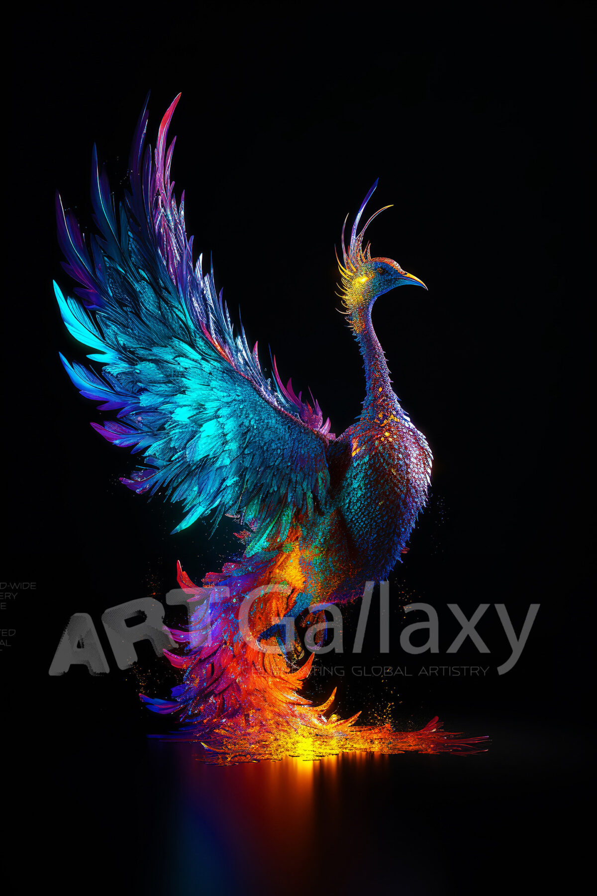 Phoenixes. A series of ai generated print artwork based on Phoenixes